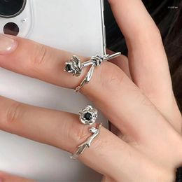 Cluster Rings Vintage Punk Rose Flower Finger For Women Couples Korean Cute Trendy Elegant Geometric Handmade Bride Jewellery Gift