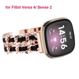 Accessories Dressy Bracelet for Fitbit Versa 4/ Sense 2 Smartwatch Band Strap for Fitbit Versa 2/3 Watchband Wristband Rose Gold Link Chain