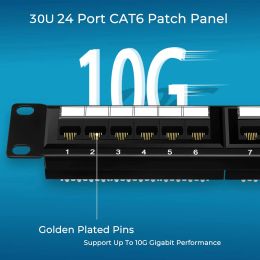 ZoeRax CAT6 24 Ports Patch Panel, Rack Mount - 19 inch, RJ45 Ethernet 568A 568B, 15u Gold Plated, with Rear Cable Support Bar