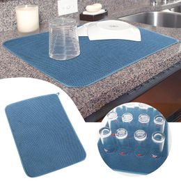 Table Mats Round Modern Blue Dish Drying Mat Ultrafine Fibre Absorbent Fast Place Drain Dry Pad Mates For Tables