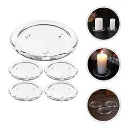 Candle Holders 5pcs Glass Plates Pillar Holder Trays Decorative Round Coasters