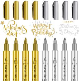 2/6/8Pcs DIY Metal Waterproof Permanent Paint Marker Pens White Gold Silver 1.5mm Craftwork Resin Mold Pen Art Painting Supplies