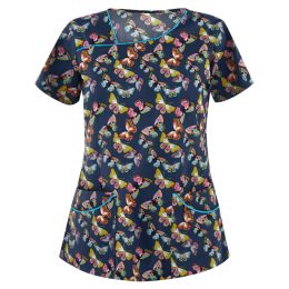 Floral Print Scrubs Tops Woman Pet Grooming Uniform Tops Short Pharmacy Workwear Veterinaria Nurse Clinic Shirts enfermeria