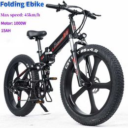 Bikes RANDRIDE YX26M Folding Ectric Bike 1000W 15AH 26 inch Fat Tire Off Road Bicyc Full Suspension SHIMANO 7-speed Men and Women L48