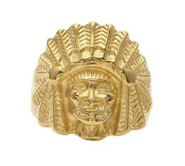 Men Women Vine Stainless steel Ring Hip hop Punk Style Gold Ancient Maya Tribal Indian Chief Head Rings Fashion Jewelry3875915