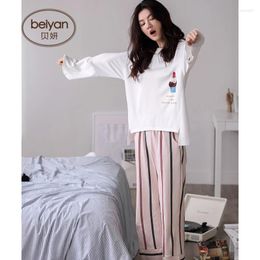 Home Clothing Cotton Lady Long Sleeve Pyjamas Lovely Woman Loose Clothes Korean Version Can Be Worn Outside Suit.