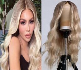 Synthetic Wigs Body Wave 26Inch Blonde Ombre 613 Lace Front Wig For Women With Babyhair Natural Hairline Heat Resistant 180Densit3480658