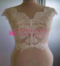 Custom Elegant Sheer Sleeveless Lace Appliques Wedding Jacket Vintage Wedding Bolero Bridal Jacket Bridal Wraps Bridal Accessories9311057