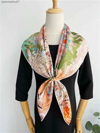 Shawls OMEA 100% Silk Twill Large Square Scarf 90x90cm Garden Print Luxury Accessories Headband Handle Fashionable ShawlL2404