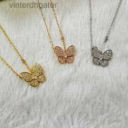 Top Luxury Fine Women Designer Necklace High Version Sterling Silver Full Diamond Butterfly Necklace for Womens Collarbone Designer High Quality Choker Necklace