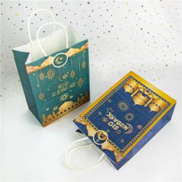 StoBag 6pcs Eid Mubarak Gift Bag With Handle Party Cookies Candy Packaging Supplies Ramadan Kareem Kids Favors Happy Al-Fitr