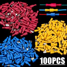 100PCS Insulated Female&Male Crimp Spade Terminals Butt Splice 6.3mm Electrical Wire Cable Connectors Wiring Cable Plug