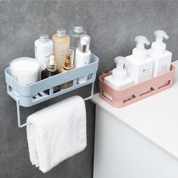 Bathroom Shampoo storage with Removable Towel Rack No Holes Needed Kitchen Organizer Wall Mounted Desktop Dual Purpose Organizer