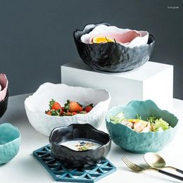 Bowls Nordic Ceramic Fruit Bowl Breakfast Soup Household Large Salad Vegetable Dessert Solid Colour