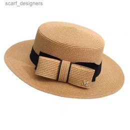 Wide Brim Hats Bucket Hats Summer hats for women fashion Beach Hat Flat brim side Female Casual Panama Hat Lady Classic gorros visor Straw hat Women Fedora Y240409