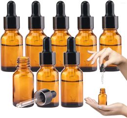 Storage Bottles 1/2 Oz Glass Tincture With Dropper Labels- Leak Proof Travel Eye Bottle Amber For Essential Oil Liquids Perfume