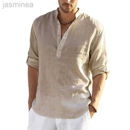 Men's Casual Shirts 2022 New Mens Casual Blouse Cotton Linen Shirt Loose Tops Long Sleeve Tee Shirt Spring Autumn Casual Handsome Mens Shirts 2449