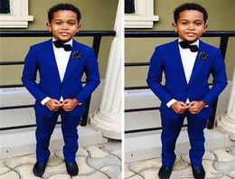 Royal Blue Kids Wedding Suits Groom Tuxedos Two Piece Notched Lapel Flower Boys Children Party Suit JacketPantTie9800073