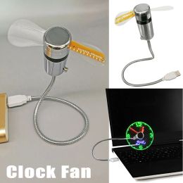 Gadgets Portable Clock Fan RGB LED Night light 5V USB Hand Fan Real Time Temperature Display Metal Mini Fan for PC Laptop Desktop Cooler