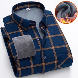 Men's Casual Shirts Autumn Winter Fleece For Men Business Plaid Shirt Long Sleeve Warm Clothes Turn Down Collar Button Up Classic 5XL