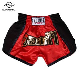 Muay Thai Shorts Fluorescent Green Embroidery Shorts Kickboxing Thaiboxing Boxing Training MMA Pants Men Women Kids Fight Wear