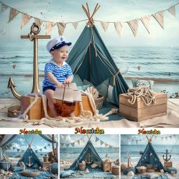 Mocsicka Nautical Boy 1st Birthday Party Background Blue Tent Anchor Beach Sea Backdrop Banner Newborn Baby Show Photo Studio