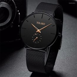 Wristwatches Mens Ultra ThinMinimalist Quartz Casual Leather Watches Men Watch Male Simple Stainless Steel Mesh Band Clock Reloj Hombre