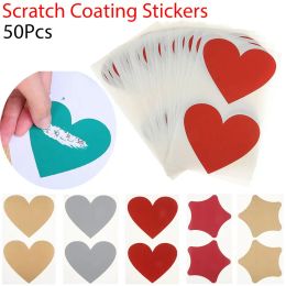 50Pcs/Set Color Multi-use Cute Love Pentagram Shape Scratch Card Sticker DIY Postcard Wedding Gift Self-adhesive Coating Sticker