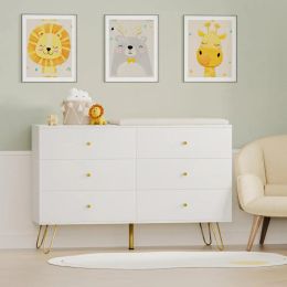 Dresser for Bedroom with 6 Wood Dressers & Chests of Drawers with Gold Knobs Storage Drawer