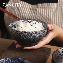 Bowls FANCITY Japanese Style Rice Bowl Household Retro Ceramic Soup Noodle Creative Small Plate Tableware Set