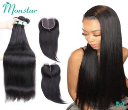 Monstar 30 32 34 36 38 40 inch Brazilian Hair Weave Bundles with Closure Straight Hair Bundles with Closure Human Hair Extension3848588