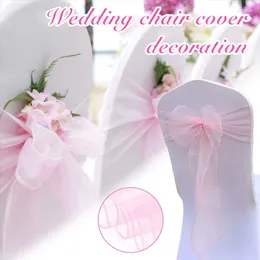 Chair Covers 4/8pcs Wedding Sashes Banquet Party Decoration Chairs Bows Ties El Event Cover Organza/Ribbon Reusable Elastic Decor