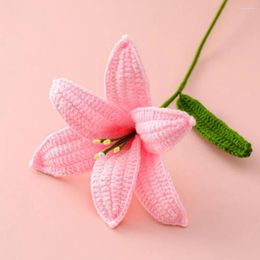 Decorative Flowers Handwoven Cotton Thread Vibrant Hand-knitted Crochet Lily Bouquet Realistic Diy Craft Flower Gifts For Home Indoor