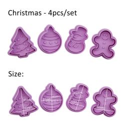 4Pcs/Set Christmas Halloween Cookie Cutter Stamp Biscuit Mold 3D Cookie Plunger Fondant Sugar Craft Pastry Cake Decorating Tool