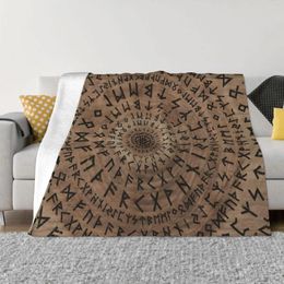 Blankets Viking Blanket Flannel Spring Autumn Elder Futhark Circular Composition Warm Throws For Winter Bedding