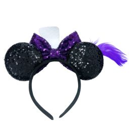 Halloween Mickey Mouse Ear Headband Pirate Hat Bow Sequin Hairband Women Hair Hoop Birthday Gift Adult/Child Cosplay Accessories