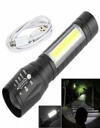New Portable T6 COB LED Flashlight Waterproof Tactical USB Rechargeable Camping Lantern Zoomable Focus Torch Light Lamp Night Ligh8654121