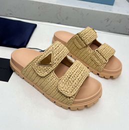 Designer Sandal Woman Crochet Slides Black Platform Wedges Straw Flatform Slipper Summer Flat Comfort Mule Beach Pool All kinds of fashion