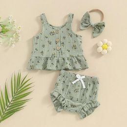 Clothing Sets Summer Toddler Born Baby Girl Clothes Set Cotton Sleeveless Tank Tops Floral Print Shorts Headband Infant 3Pcs Outfits