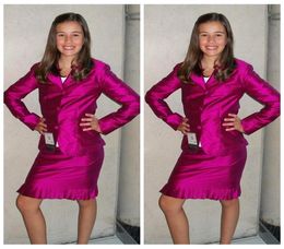 Slim Custom 2 Piece Girls Formal Pageant Dresses KneeLength Long Sleeves Jacket Girls Interview Suit Formal Short Teenager Custom1578528