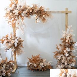 Dekorative Blumen Kränze künstliche Hochzeitsbögen Blumen Champagner Floral Row Road Blei Ball Party Torium Mariage Hintergrund Wand D Dhveo