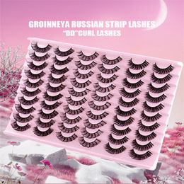 Partihandel 30 par faux mink falska ögonfransar naturlig curl tjock simulering av naturliga ögonfransar med rosa låda