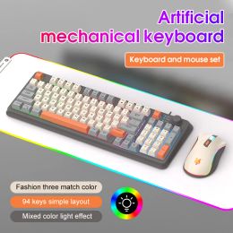 Combos LED Cool Lighting 94 keys Mechanical Touch Wire Keyboard and Mouse Combo for Desktop Computer PC Laptop Keyboard and Mouse Set