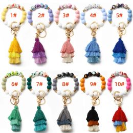 Boho Fashion Party Style Thread Tassel Colourful Printed Silicone Bead Bracelet Wholesale 0409