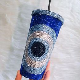 Bling Tumbler Personalize Name Rhinestone Stainless Steel Water Bottles with Straw Turkish Thermos 240409