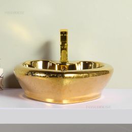 Light Luxury Heart-shaped Bathroom Sinks Creative Bathroom fixtures Toilet Golden Above Counter Basin Simple home Kitchen Sink