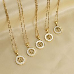 Hollow Titanium Metal 26 English Necklace, Female Stainless Steel Letter Shell Pendant, Collarbone Chain