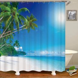 Shower Curtains Beach Ocean Shell Waterproof Sea Scenery Bath Bathroom Home Washable Fabric Screen With 12 Hooks