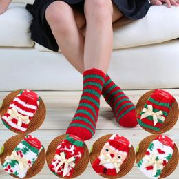 Women Socks 1 Pair Cartoon Christmas Winter Warm Fluffy Soft Thicken Floor Elk Santa Sleep Bed For