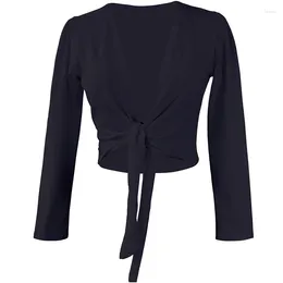 Stage Wear 1pcs/lot Women Long Sleeve Shirt Ballet Dance Tops Tie Up Training Ladies Casual Dancing Costumes